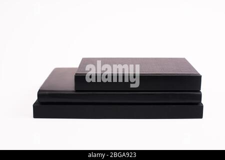 black notepads isolated on white with copy space Stock Photo