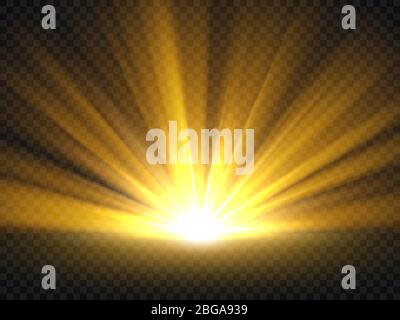 Abstract golden bright light. Gold shine burst vector illustration isolated. Bright and shine golden light star Stock Vector