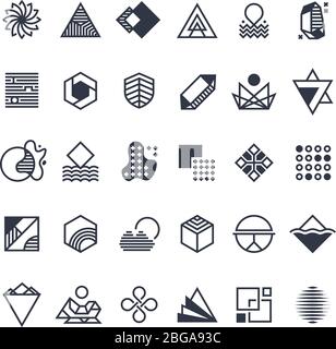 Vector geometric shapes and symbols. Geometrical logos vector set. Geometric shape logo, hipster abstract creative trendy icons illustration Stock Vector