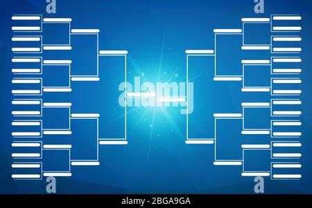 Tournament bracket template for 32 teams on blue background Stock Vector