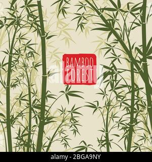Bamboo rain forest vector wallpaper in japanese and chinese art style. Bamboo chinese pattern nature, japanese forest illustration Stock Vector