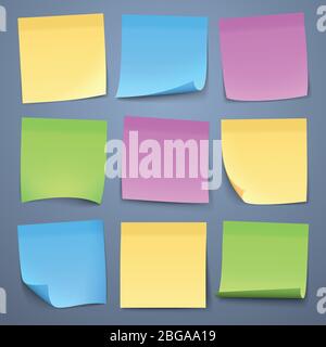 Colored sticky notes paper illustration. Blank paper sheets for