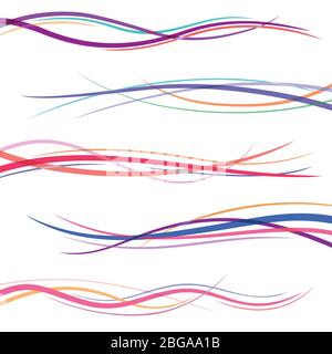 Abstract wave lines. Valentine and wedding cards vector dividers. Colored wave graphic line illustration Stock Vector