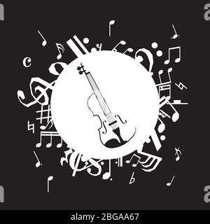 Vector illustration of vintage violin on black background Stock Vector