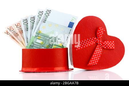 Gift box with money isolated on white Stock Photo
