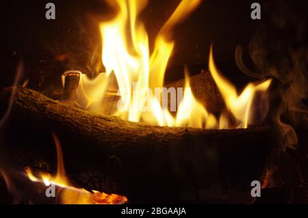 Beautiful fire flames on a black background. Stock Photo