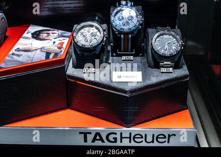 Geneva Switzerland March 2020 TAG Heuer window store with