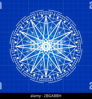 Esoteric mystery round sign line on blue backdrop. Vector illustration Stock Vector