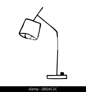 Table lamp. Desk lamp black and white doodle style illustration single element Stock Vector