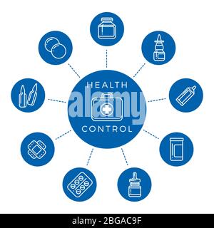 Health control linear icons of set concept medical. Vector illustration Stock Vector