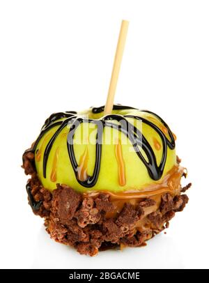 Candied apple on stick isolated on white Stock Photo