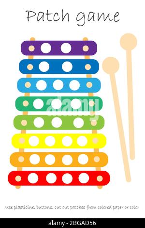 Education Patch game xylophone for children to develop motor skills, use plasticine patches, buttons, colored paper or color the page, kids preschool Stock Vector