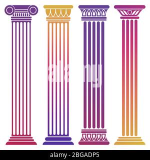 Bright ancient greek columns set on white background. Vector illustration Stock Vector