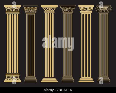 Elegant classic roman, greek architecture line and silhouette columns. Vector illustration Stock Vector
