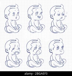 Awesome baby sketch ballpoint pen on notebook page. Vector illustration Stock Vector