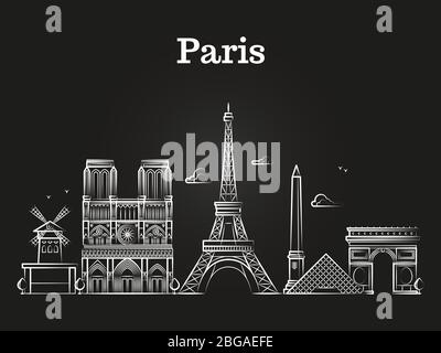 Outline french architecture, paris panorama city skyline vector. Vector illustration Stock Vector