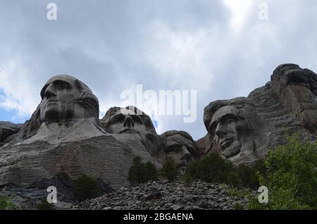 Late Spring in the South Dakota Black Hills: Mount Rushmore National Memorial Seen Overhead From the Presidential Trail Near Talus Terrace Stock Photo