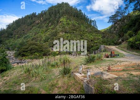 Relics of the gold mining past on the Karangahake Windows Walk, Waikino, North Island New Zealand Stock Photo