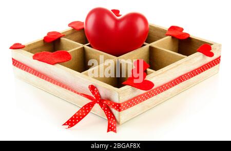 Heart in wooden casket, isolated  on white background Stock Photo