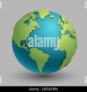 Modern 3d world map concept isolated on transparent background. World planet, vector earth sphere illustration Stock Vector