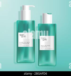 Vector Tinted Green Bathing, Sanitzer, Soap, Medical, Shampoo or Wash Bottle, Disc Cap and Pump Stock Vector