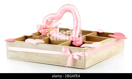 Heart in wooden casket, isolated  on white background Stock Photo