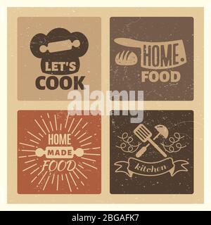 Homemade food and bakery vintage grunge badge set. Vector badge bakery, emblem shop homemade ilustration Stock Vector