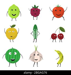 Cartoon funny fruit and vegetables Stock Vector