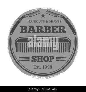 Monochrome barber shop vintage label - hairdressing salon emblem. Vector illustration Stock Vector