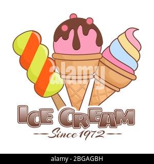 Cartoon ice cream logo isolated on white background. Vector illustration Stock Vector
