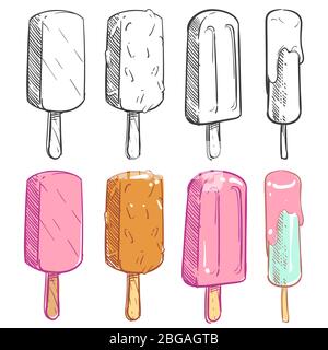 Sketch hand drawn and coloring ice cream collection. Vector illustration Stock Vector