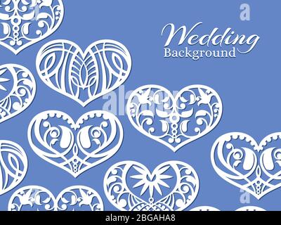 White lacy hearts wedding background for poster and banner. Vector illustration Stock Vector