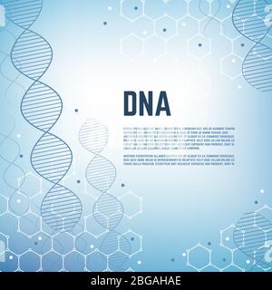 Abstract genetics science vector background with dna human chromosome molecule model. Dna model banner, cell and chromosome molecular illustration Stock Vector