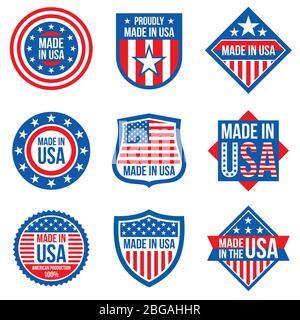 Made in the usa vector labels. American manufacturing stickers. Usa sticker label, american emblem badge illustration Stock Vector