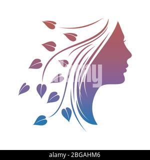 Beautiful woman silhouette with leaves isolated on white background. Vector illustration Stock Vector