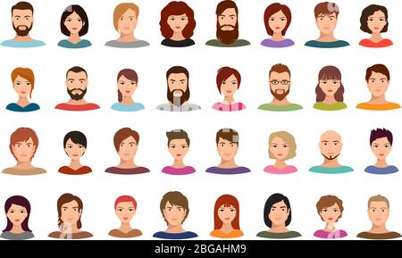 Women and men business people team vector avatars male and female profile portraits isolated. Face female and person and male businessman illustration Stock Vector