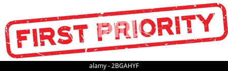 Grunge red first priority word square rubber seal stamp on white background Stock Vector