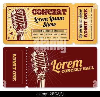 Event or concert ticket admission entry isolated vector template. Ticket and coupon card for entertainment illustration Stock Vector