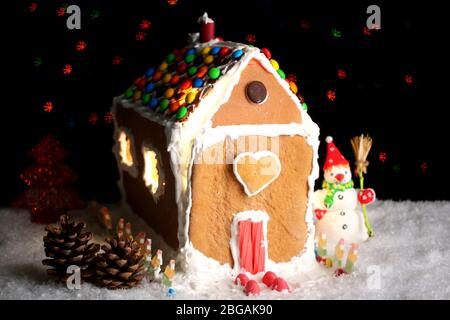 Gingerbread house on dark background Stock Photo