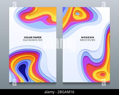 Abstract color paper cutting vector business origami backgrounds with 3d curved holes. Curve form bright layered origami colorful illustration Stock Vector