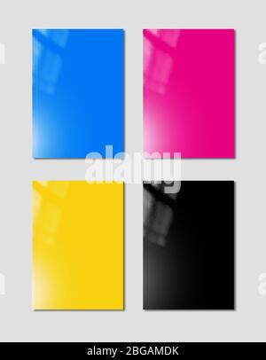 CMYK booklet covers set isolated on grey background - mockup illustration Stock Photo