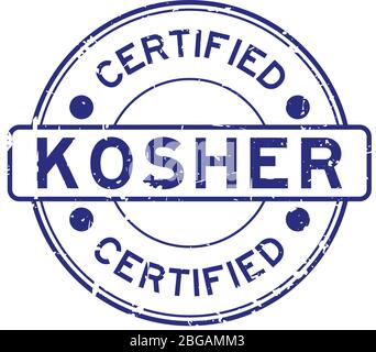 Grunge blue kosher certified word round rubber seal stamp on white background Stock Vector