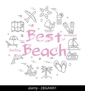 Vector colorful icons of summer best beach theme Stock Vector