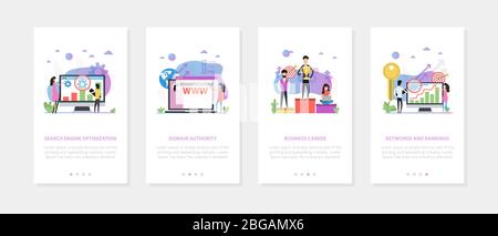 Vector four vertical mobile banners - SEO, career, domain, keywords Stock Vector