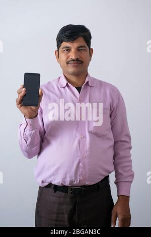 man showing mobile phone Stock Photo