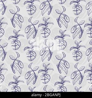 Ballpoint pen sketch peppermint and scrubbles seamless pattern. Vector illustration Stock Vector