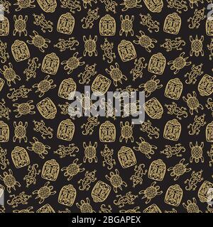 Gold mexican traditional symbols seamless pattern background golden. Vector illustration Stock Vector