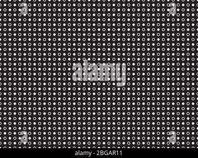 Modern seamless geometric vector design of repeated black and white circular dots pattern on a black background Stock Vector