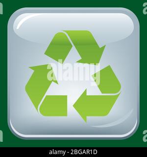 Vector illustration. Simple recycle crystal button. Shiny effects on square. Stock Vector