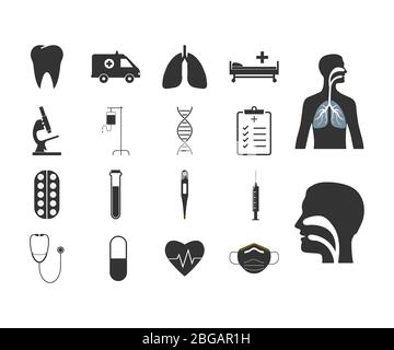 Healthcare, medical icon set. Vector illustration, flat design. Stock Vector